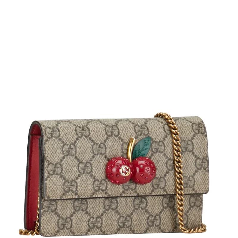 Gucci Cherry Chain Shoulder Bag 481291 Beige PVC Leather  Gucci