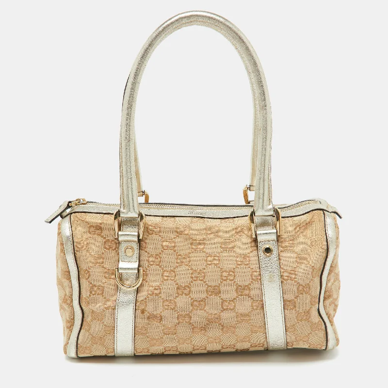 Gucci Beige/gold Gg Canvas And  Leather Small Abbey Boston Bag