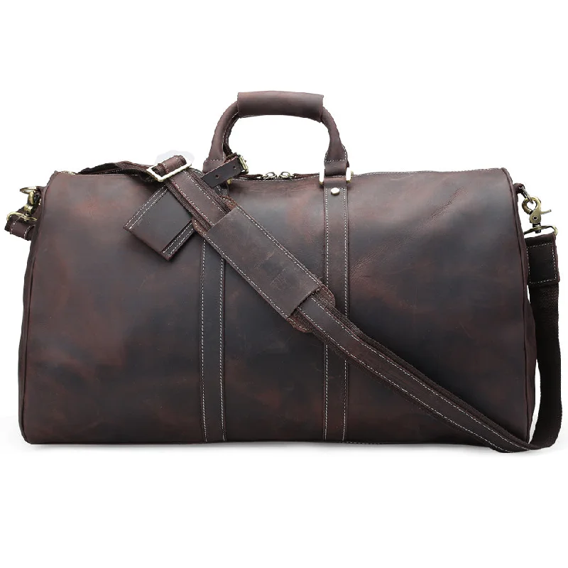 Dark Brown Duffel Leather Gym Bag