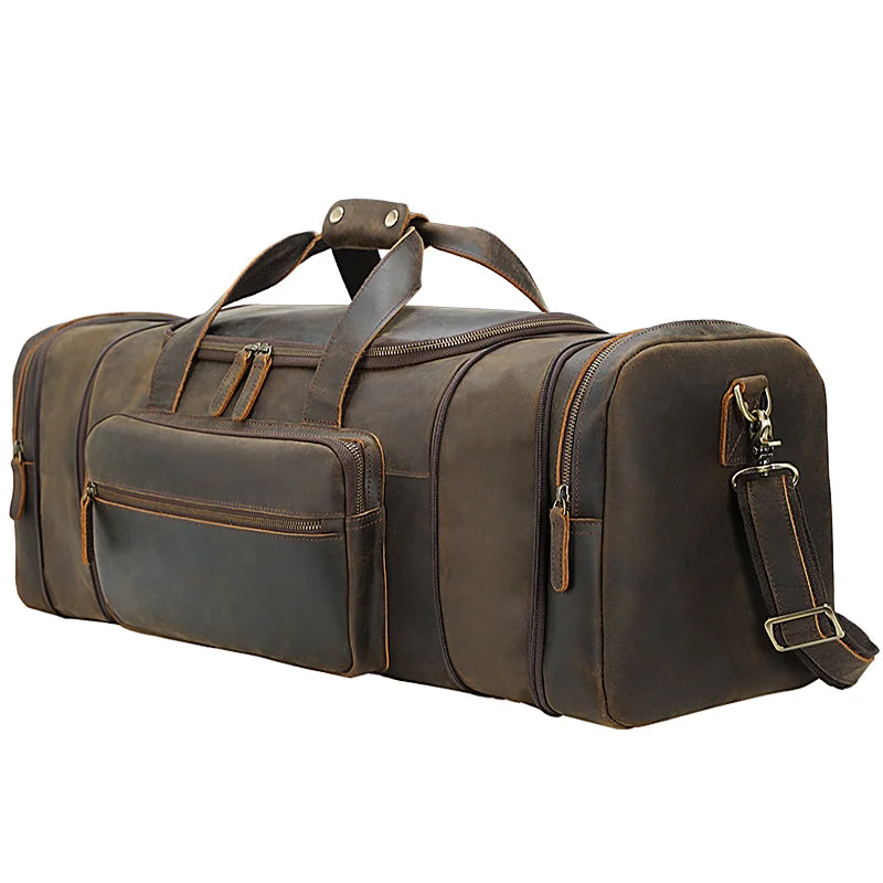 Expandable Full-Grain Crazy Horse Leather Duffel Bag - Weekender