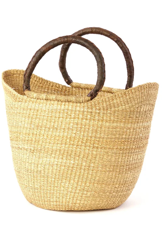 Natural Ghanaian Wing Shopper with Brown Leather Handles